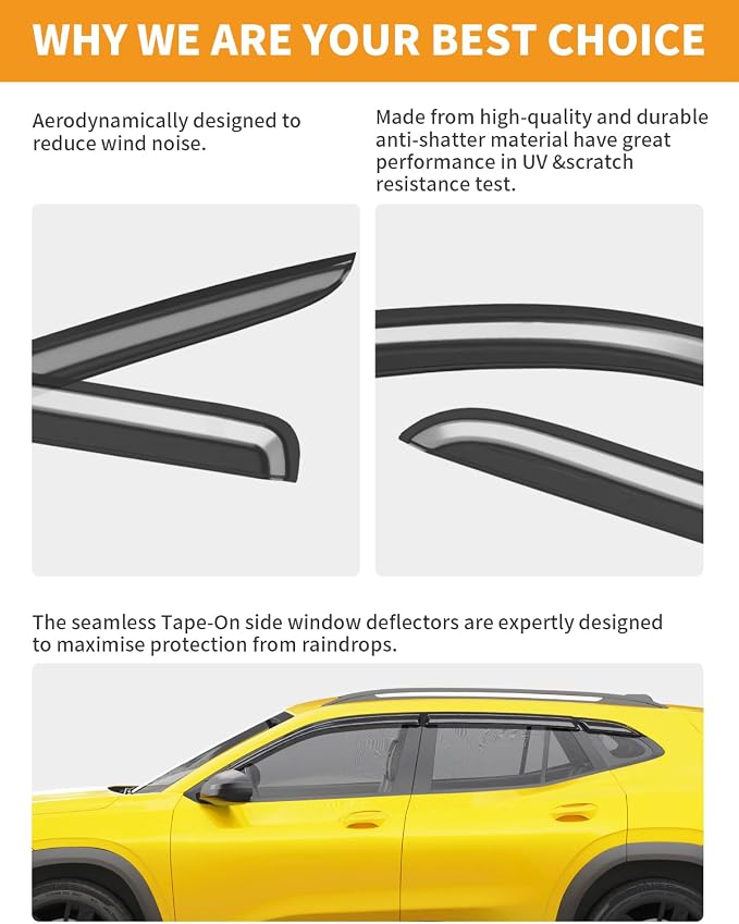 6-PCS Extra-Thick Window Rain Guards Fit for Chevy Trax 2024 2025 2026 Rain Guards Tape-on Window Deflectors Side Window Visors Vent Visors Vent Shades Car Accessories
