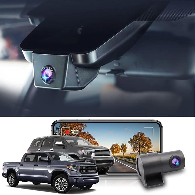 4K Dual Cam Suitable for Toyota Tundra 2017 2018 2019 2020 2021 & Sequoia 2017-2022 Limited SR5 Platinum, OEM Look, Front 2160P Rear 1080P HD Video, Loop Recording WiFi, G-Sensor 128GB Card