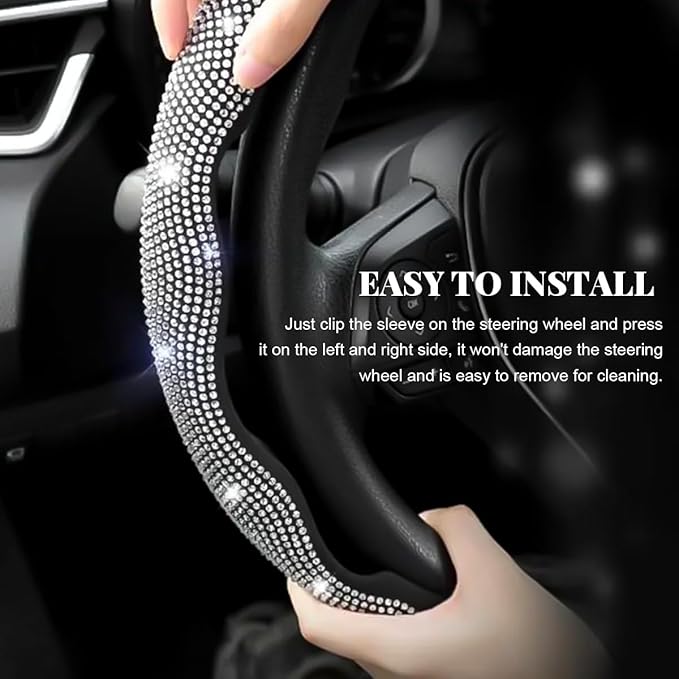 2 PCS Steering Wheel Cover, Segmented Car Wheel Covers with Crystal Rhinestones, Non-Slip Protector Bling Sparkly Decoration for Most Steering Wheels, Car Accessories (Red)