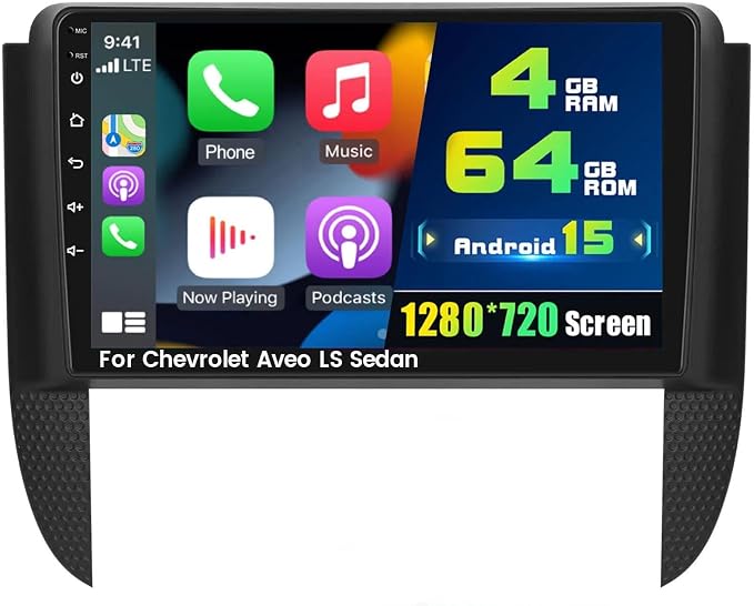 4+64G Android 15 Car Stereo for Chevy Aveo LS Sedan 2005 2006 2007 2008,9‘’ IPS 1280 * 720 Touch Screen Radio Wireless Carplay Android Auto DSP 5G WiFi Bluetooth GPS FM RDS AHD Backup Camera