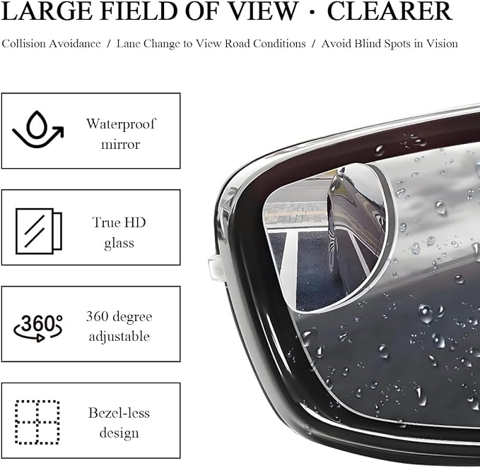 2 PCS Car Blind Spot Mirror, Fan Shaped HD Glass Convex 360° Rotating Wide Angle Side Mirror, Frameless Car Blindspot Mirror for Larger Image and Traffic Safety (Fan Shaped, 2 PCS)