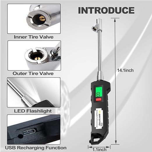 Chrome Plated Steel Dual Head Tire Inflator - 150 PSI, Backlight LCD & Flashlight, Rechargeable for Semi, Truck, RV & Cars