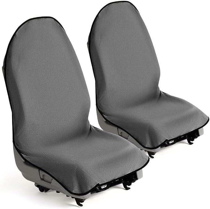 Car Seat Towel Cover for Post Gym Workout, Running and Swimming, 2 Pack Universal Fit Anti-Slip Waterproof Sweating Bucket Seat Protector for Cars, SUVs and Trucks, Grey