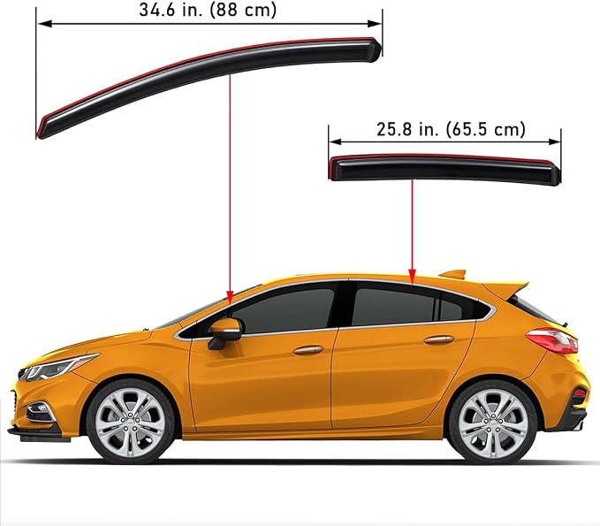 Extra Durable in-Channel Auto Vent Window Visors, Fits 2016-2019 Chevrolet Cruze Hatchback/Sedan (EXCLUDES 2016 Cruze Limited), UV-Protect Rain Guard, Original Wind Deflector, Smoke, 4-Pcs