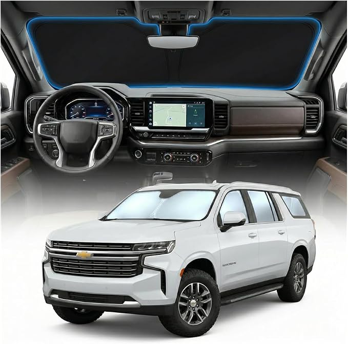 for Chevy Suburban Sun Shade Windshield Cover - Custom Fit Suburban Accessories 2021-2024 2025 Sunshade Foldable UV Protection & Heat Shield Sun Visor Accessories