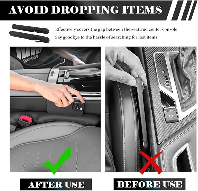 2PCS Car Seat Gap Filler Strip,Anti-Drop Car Seat Gap Plug with Fixing Ring for Filling Gaps Between Consoles and Seats,in Between Cars Seats Catcher Cars Interior Accessories