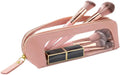 2Pack Clear Makeup Bags Set,Clear Travel Makeup Brush Holder,Portable Leather Pencil Case Holder Travel Toiletry Bag for Women (Chic Pink)