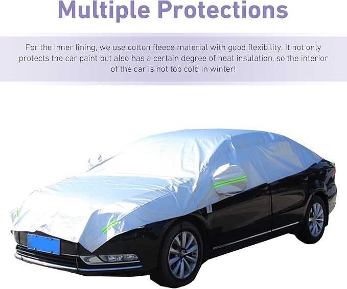 Half Car Cover, Thickened Car Sunshade Windshield Cover, All-Season Foldable Protective Shield for Rain Ice Snow Sand Leaves, for Most Sedans (Silver, 17Ft Long)
