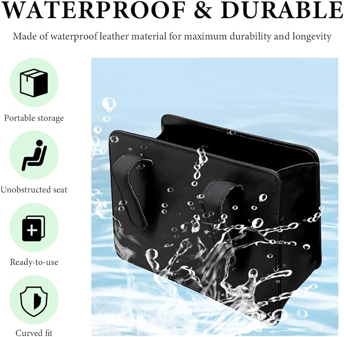 Car Trash Can, Foldable Leather Automotive Garbage Bin Organizer Holder with One Roll Trash Bag, Multi-Function Mini Hanging Dustbin Storage Bag Container for SUV Truck RV (Black)