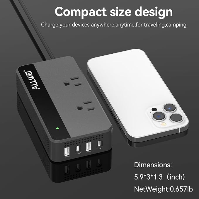 200W Car Power Inverter, 12V DC to 110V AC Car Inverte with 4 USB Fast Charging Port(2xUSB A, 2xUSB C)- Car Charger Cigarette Lighter Adapter for Phone, Laptop and Small Devices on Road Trip