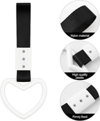 2 Pieces Rings Heart Shaped Car Handle Straps Drift Charm Rear Bumper Warning Ring Decor Subway Bus Broken Heart Handle for Car Interior (Black, White)