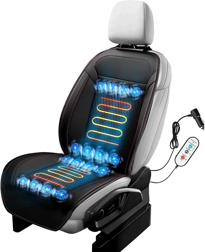 2026 Upgraded Summer Cooling Seat Cover Front Seat, 12V Ventilated Cooling Car Seat Cushion with Massage, Winter and Cooling Seat Cover for Car SUV Truck Universal Fit (Summer,Winter,Massage-1)