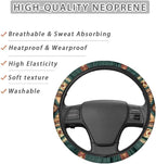 Car Steering Wheel Cover for Women Men, 15 Inch Soft Neoprene Stretch Anti-Slip Washable Car Accessories Universal Fit for Sedans SUV, Southwest Aztec Brown Green