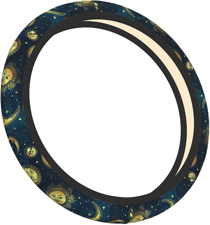 Gold Moon Sun Stars Magical Steering Wheel Cover for Women Men Girls Car Accessories Decor Anti-Slip Neoprene Auto Steering Wheel Covers Protector Universal 15 Inch