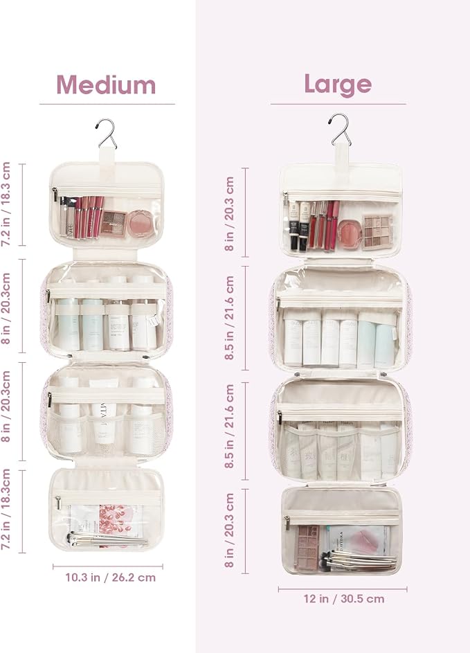 Travel Toiletry Bag for Women Large Hanging Makeup Bag Organizer Toiletries Bag for Full Size Essentials Accessories Cosmetics (Pink Flower Buds (Large))
