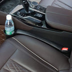 2 Prices Car Seat Gap Filler Pad PU Leather Console Side Pocket Organizer and one Cup for Cellphone Wallet Coin Key (Black)