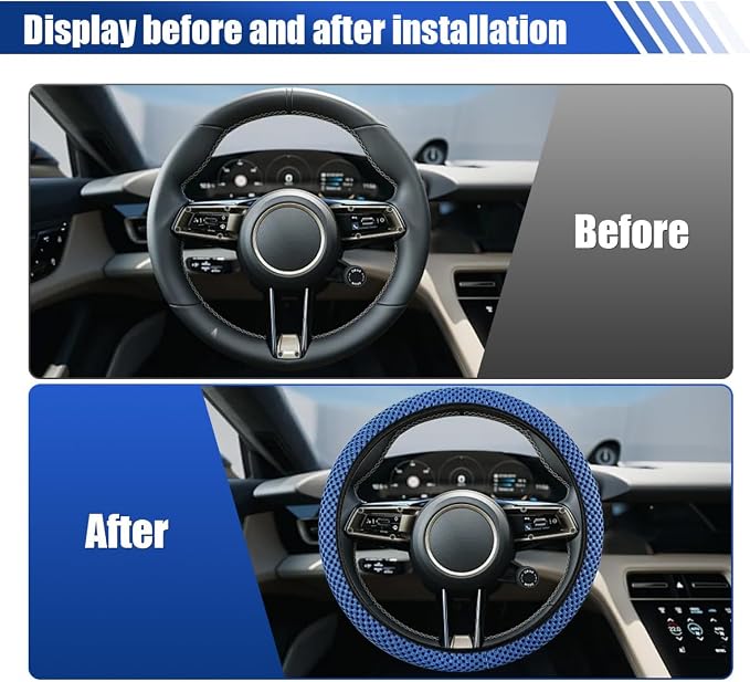 Elastic Stretch Steering Wheel Cover, 15" Breathable Microfiber Ice Silk Steering Wheel Protector, Universal Anti-Slip Car Warm in Winter&Cool in Summer Accessories for Men Women (Blue)