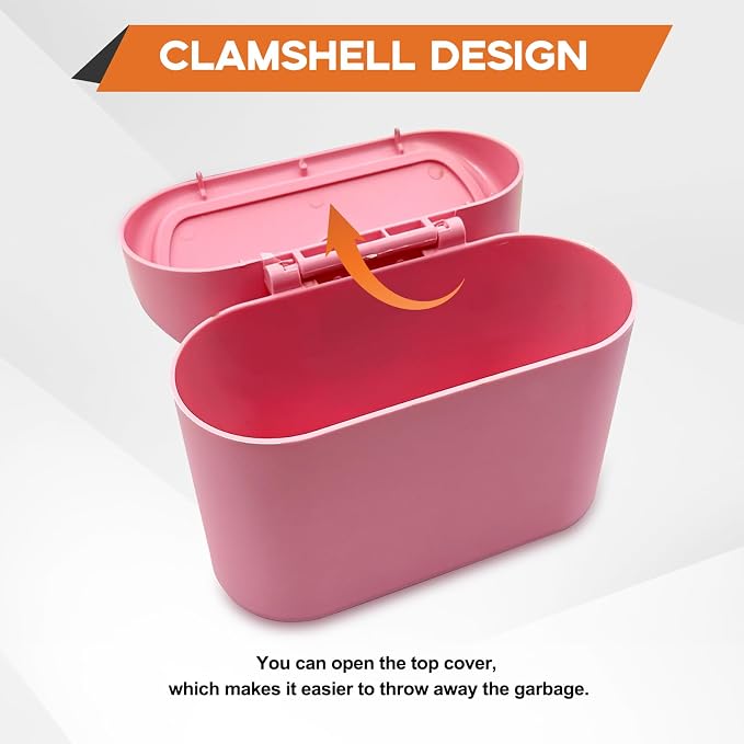 Car Trash Can, Mini Portable Car Bin with Lid & with 1 Roll Trash Bag, Leakproof Hanging Cars Storage Bag Container for Car, Home and Office (Pink)