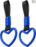 2PCS Heart Shaped Car Handle Straps, Rear Bumper Warning Keychain Ring for Car Exterior Accessories (Blue)
