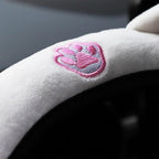 Car Steering Wheel Cover, Fluffy Soft Plush for Winter Warm, Cute Steering Wheel Protector with Kitty Cat Ears, Universal 15 Inch, Elastic & Anti-Slip, Lovely Decor Car Accessories (Rose Red)