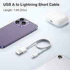 1.5FT Short CarPlay Cable, 20 inch USB A to Lightning Cable for iPhone 14, 14 Plus, 14 Pro Max, 13, SE 2nd/12/11/Xs/XR/8/7, iPad Air 4/5/ 6/7/8, Mini 2/3/4/5 Charger Cord, Car Charging Cable