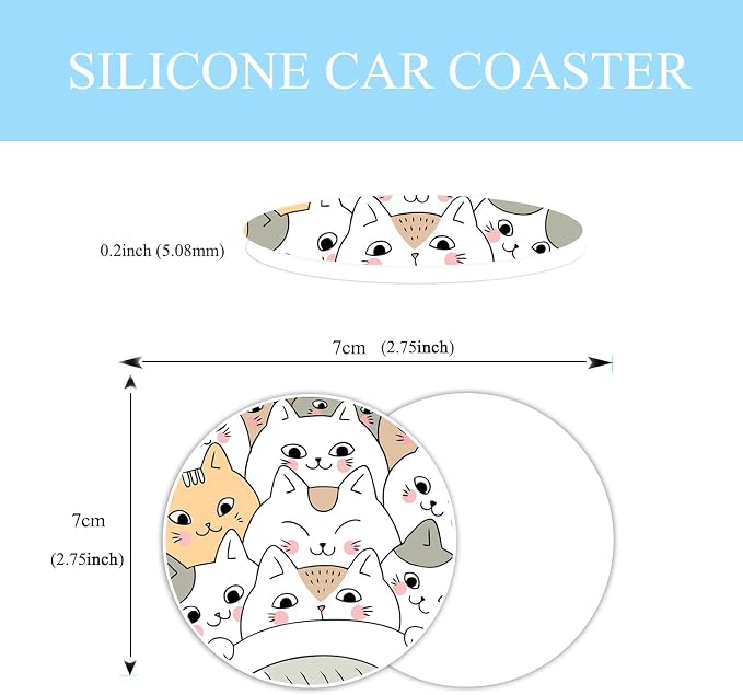 Cat Steering Wheel Cover Anti-Slip Universal for 14.5-15 Inch Car Steering Wheel Cover Women with 2 Pieces Car Coasters Suitable for Men Women