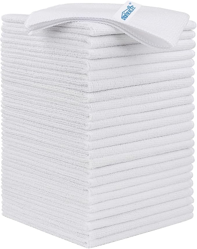 White Microfiber Cleaning Cloth, 24 Pack Cleaning Towels for Kitchen, Lint Free, Scratch-Free, Highly Absorbent, and Reusable Cleaning Rags for House, Window and Glass, Cars, 11.5 X11.5 inch