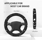 Black White Sun Crescent Stars On A Blue Mystical Ornament Steering Wheel Cover Car Accessories Cute for Women Girls Girly Universal 15 Inch Neoprene Auto Interior Decor Anti Slip Car Truck Protector
