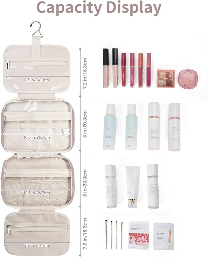 Hanging Toiletry Bag for Women Travel Makeup Bag Organizer Toiletries Bag for Travel Size Essentials Accessories Cosmetics (Dusty Rose (Medium))