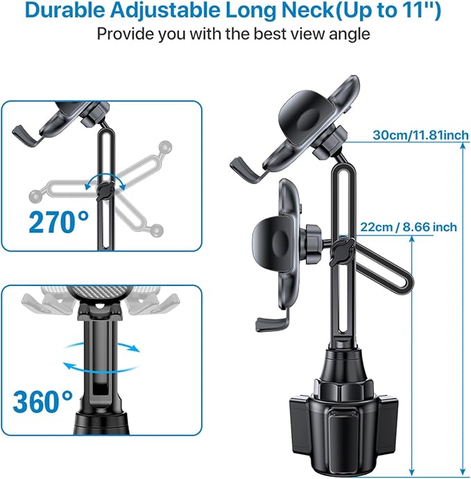 [Latest Upgraded Universal Cup Phone Holder for Car, [Rotatable & Adjustable] Long Neck Car Cup Holder Phone Mount Compatible with iPhone, Samsung, Google & More Smartphones