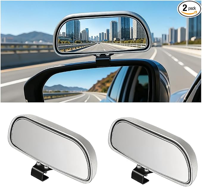 2PCS Car Blind Spot Mirror, Adjustable HD Clear Glass Convex Rectangle Side Rear View Mirror, Wide Angle Auto Blindspot Rearview Accessories for Driving Safe, Universal for Vehicles (Silver)