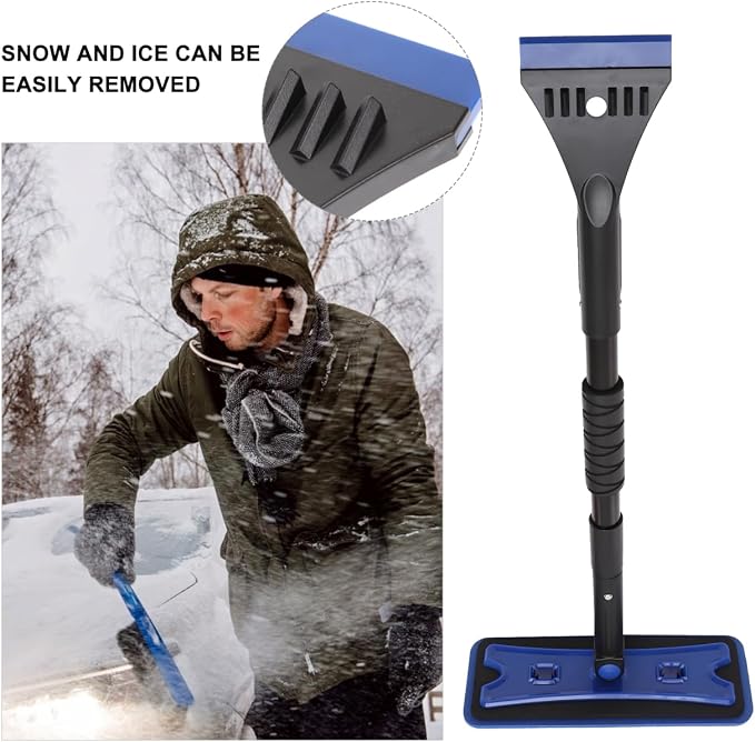 Extendable Foam Snow Brush for Car, Detachable EVA Sponge Snow Broom and Ice Scraper for Auto Windshield Blue