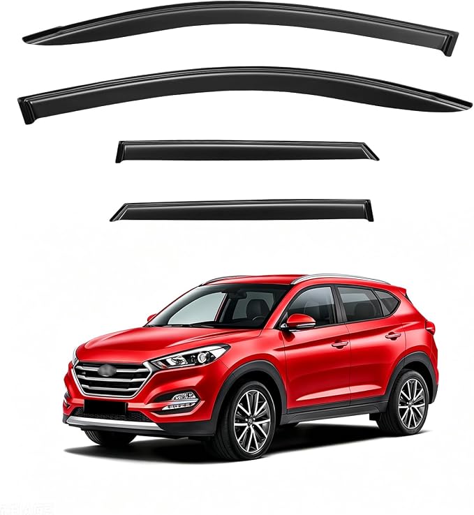 Window Visor for 2016-2021 Hyundai Tucson, Out-Channel Rain Guards Shields Vent Deflector Shade Wind Dark Smoke for 16-21 Tucson 2017 2018 2019 2020, Tape-On Outside-Mount, 4PCS