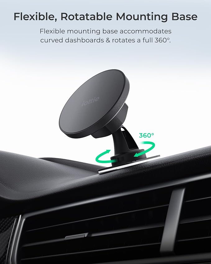 iTap 3 Magnetic Flush Mount Car Mount Phone Holder with Magnetic Ring Adapter. Compatible with iPhone, Samsung Galaxy, Google Pixel, Huawei, LG, and All Qi Compatible Smartphones