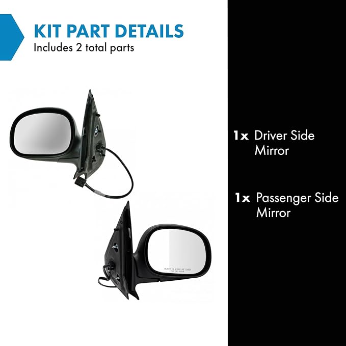 2 Piece Driver and Passenger Side Mirror Assembly Set Electric Adjustment Heated No Memory Black Compatible with 1997-2002 Ford Expedition FO1320201 FO1321201