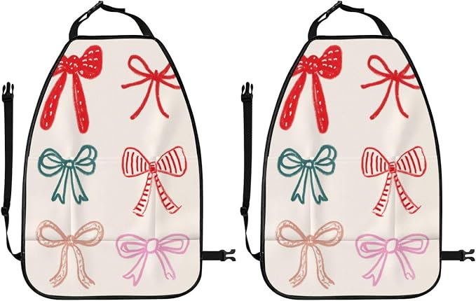Playful Handdrawn Ribbon Minimalist Car Seat Back Kick Protectors,2 Pack Kick Mats with Storage Pockets for Vehicles to Protect from Dirt Mud Scratches