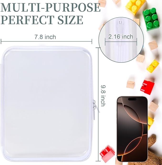 3 Pack Clear Hard Shell Zipper Case, Clear Zipper Pouches Waterproof Makeup Organizer & Travel Toiletry Bag, Diaper Bag Organizer Pouches, Plastic Pouch for Office Home Storage, Large Size