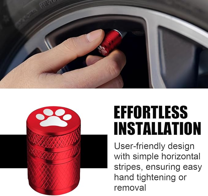 Tire Valve Stem Caps - (5 Pack) Metal Air Caps with Plastic Liner, Corrosion Resistant, Leak-Proof, Dog Cat Paw Universal Stem Covers for Cars Trucks Motorcycles and Bikes - Red
