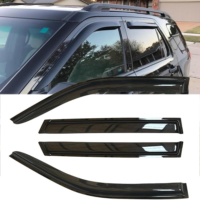4pcs Original Shatterproof Rainproof Side Window Wind Deflectors for Explorer 11-19,Tape-on Rain Guards Sets,Nice Looking Window Visors for Cars,Vent Deflector for 2011-2019 Ford Explorer 94293