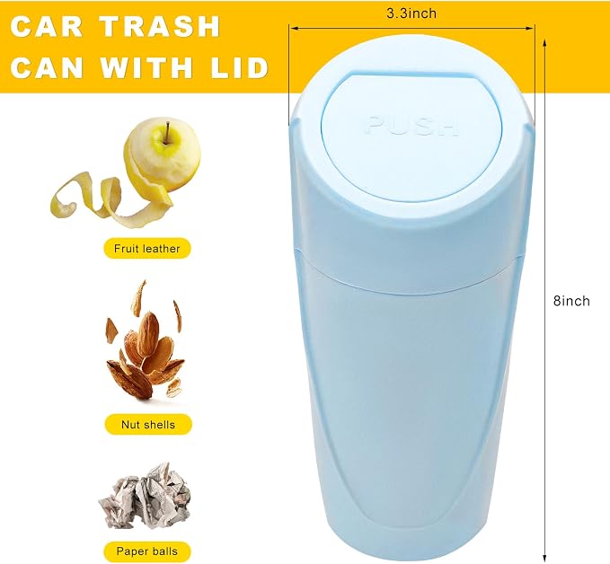 Car Trash Can Bin with Lid, Leakproof Portable Garbage Trash Bin Mini Cup Holder Organizer, Automotive Interior Dustbin Multipurpose Storage Container for Car Home Office (Light Blue)