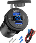 Hapytrip 12 Volt USB Outlet Dual Quick Charge 3.0 Port and PD3.0 USB C Car Battery Chargers Socket, Waterproof 12V Power Outlet Cigarette Lighter Replacement DIY Kit with Voltmeter and Switch for Boat