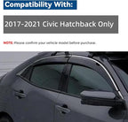 4pcs JDM Vent Window Visors Compatible with Civic Hatchback 2017-2021 Only,Outside Mount Style Sun Rain Guard,Smoke Tint with Chrome Trim