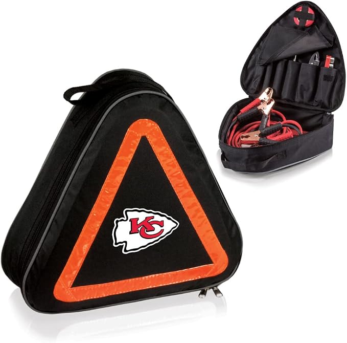 PICNIC TIME NFL Roadside Emergency Car Kit, Auto Vehicle Safety Road Side Assistance with Jumper Cables and Car Tool Kit, (Black with Orange Accents)