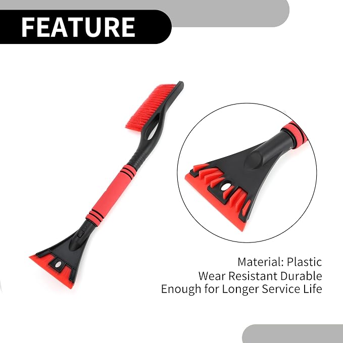 1pc 60x11cm Universal Car Ice Scraper Brush with Broom - SUV Snow Frost Remover for Car Truck RV Windscreen Side Window Anti Crash - Plastic Red Snow Shoveling Defrost Clearing