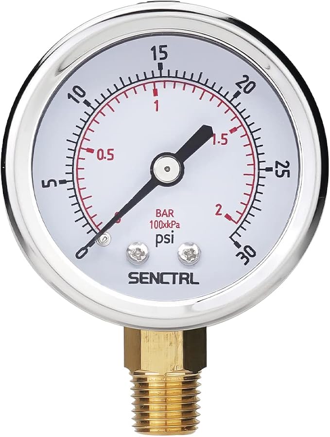 0-30 Psi Low Pressure Gauge, 2" Dial Size, 1/4 Npt Lower Mount, Waterproof, Stainless Steel Case, for Water Oil Air Pressure Test