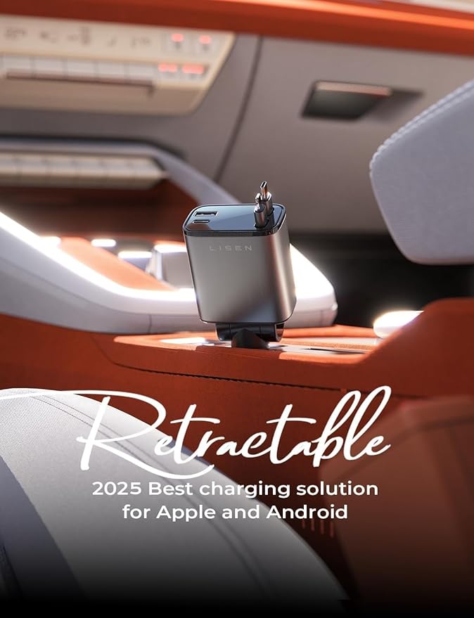 Retractable Car Charger, [2026 Upgrade 50 inch ] Long 4 in 1 Retractable Cable Car Charger, USB C Car Charger Fast Charging for iPhone 17 16 15 14 13 12 11 X Pro Max Plus Mini, Samsung S26 | Multiple Ports Car Charger, Retractable Car Charger Fas...