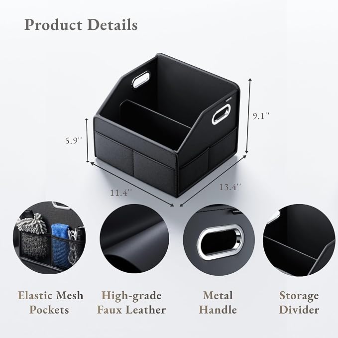 Car Storage Organizer Car Caddy Compact PU Leather Multipurpose Bin for Trunk, Front Seat, Back Seat & Car Floor