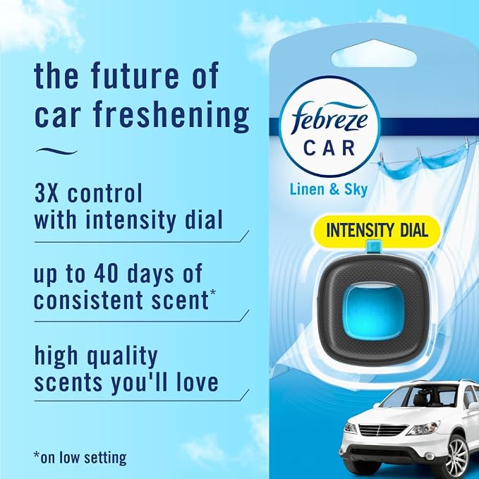 Car Air Freshener, Odor-Fighting Automotive Vent Clip, Linen & Sky Scent, 3 Count