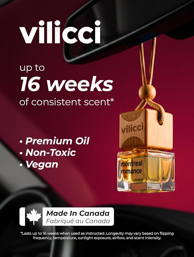Car Air Freshener | Luxurious Auto Perfume | Premium Hanging Air Freshener | Long Lasting Fragrance for Auto and Home | 1 Bottle of Car Scent (1 Count (Pack of 1), Montreal Romance)