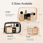 Clear Makeup Bags with Zipper, TSA Approved Travel Toiletry Bag,Clear Cosmetic Bag, Waterproof Make Up Bag for Women (Stand-up, off-white, 1 Small + 1 Medium + 1 Large)